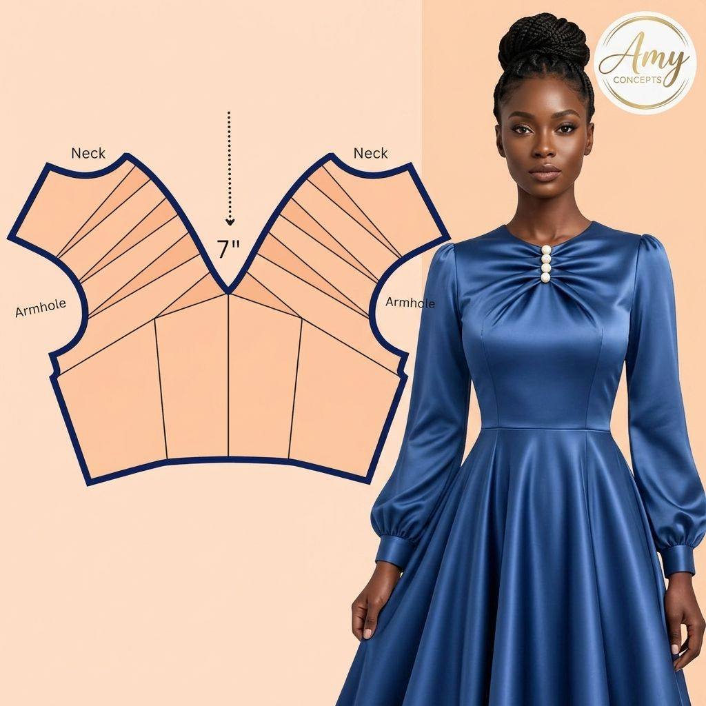 how to line a dress bodice with sleeves lengthen pattern above the bust line? Color:Princess Blue 90s Dress & Scarf YGroup_colourway-macayle