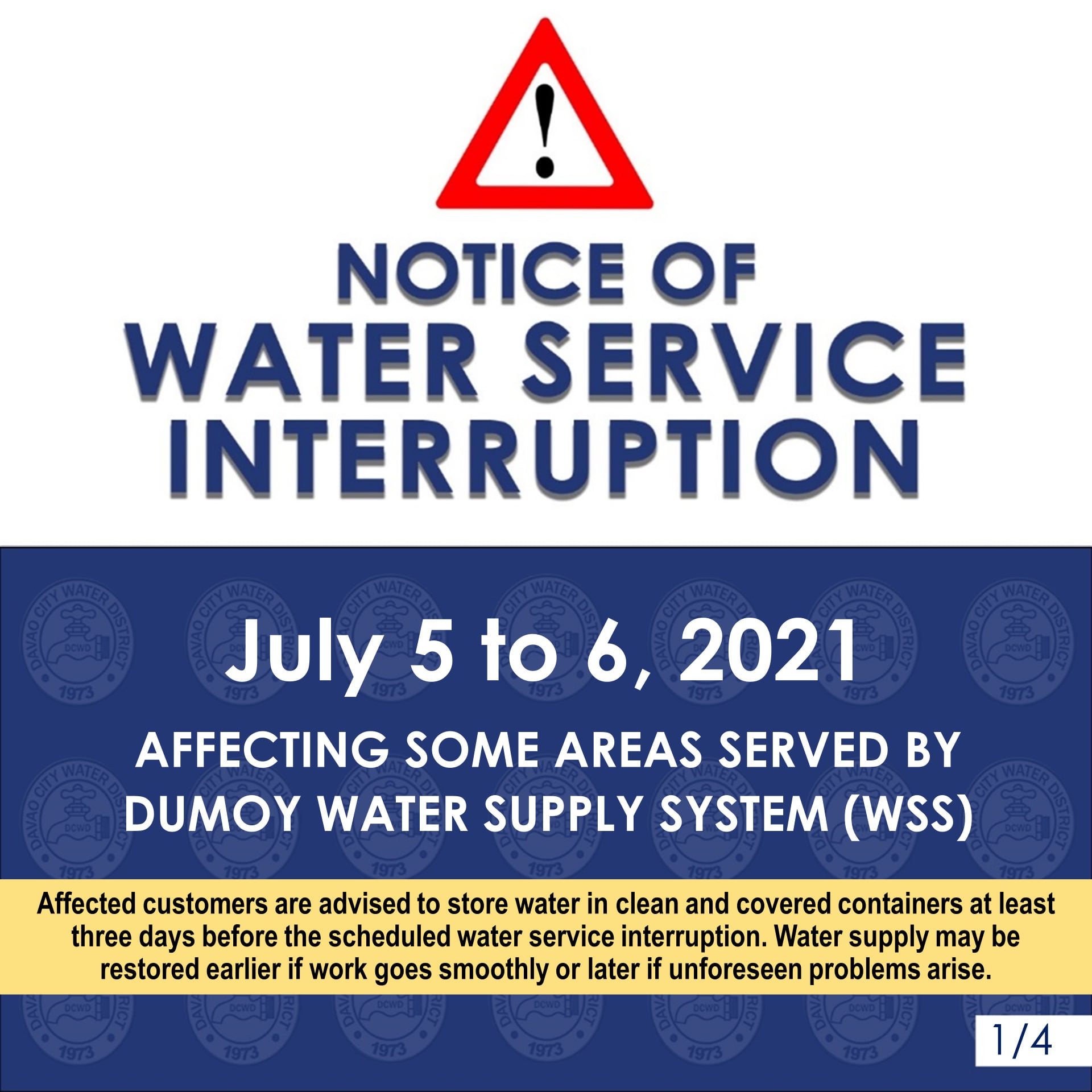 Davao City Water District - NOTICE OF SCHEDULED WATER SERVICE ...