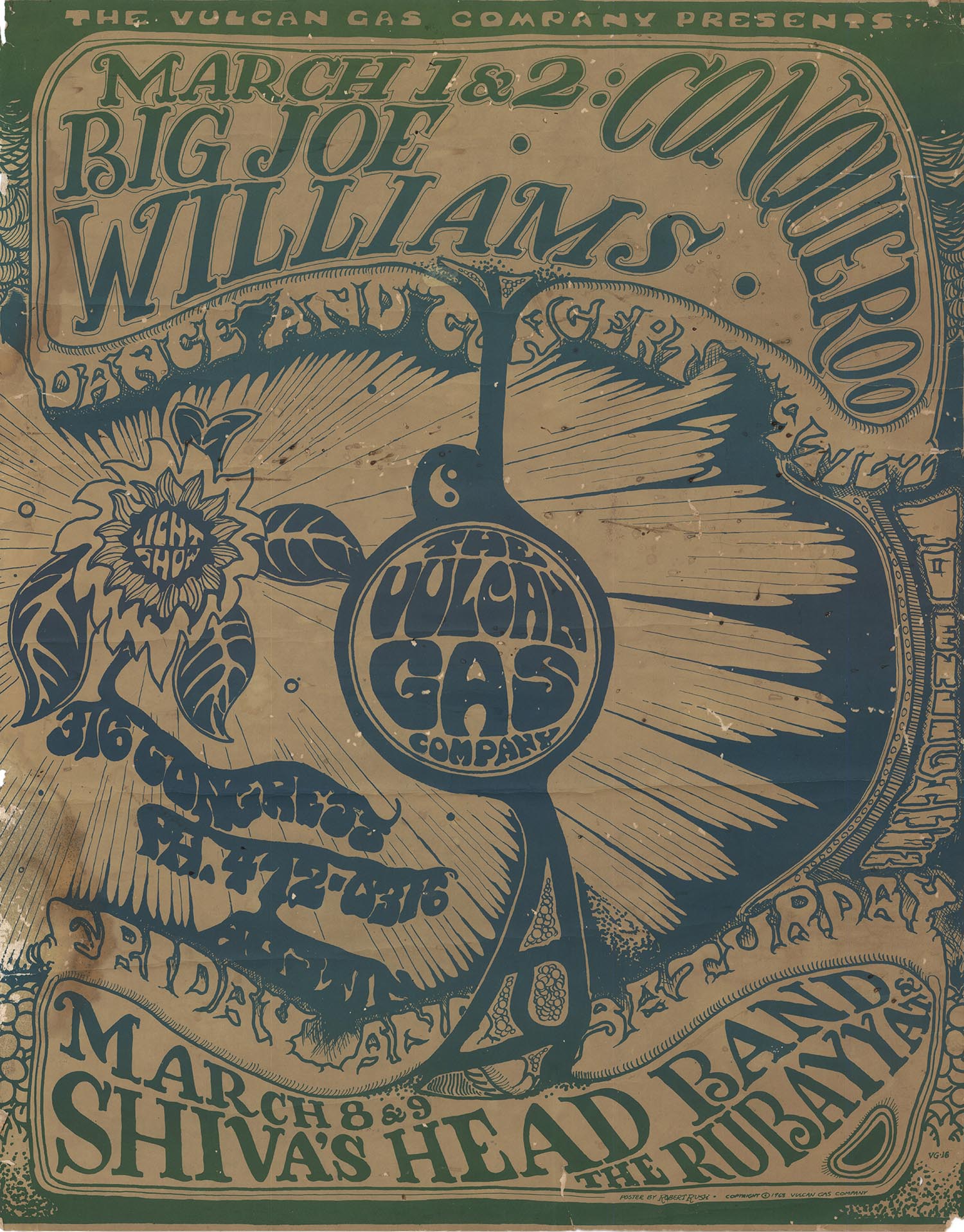 貴重！1974年「The Pleasure Masters」オリジナル ポスター Big Joe Williams performed at the Vulcan Gas Company several times