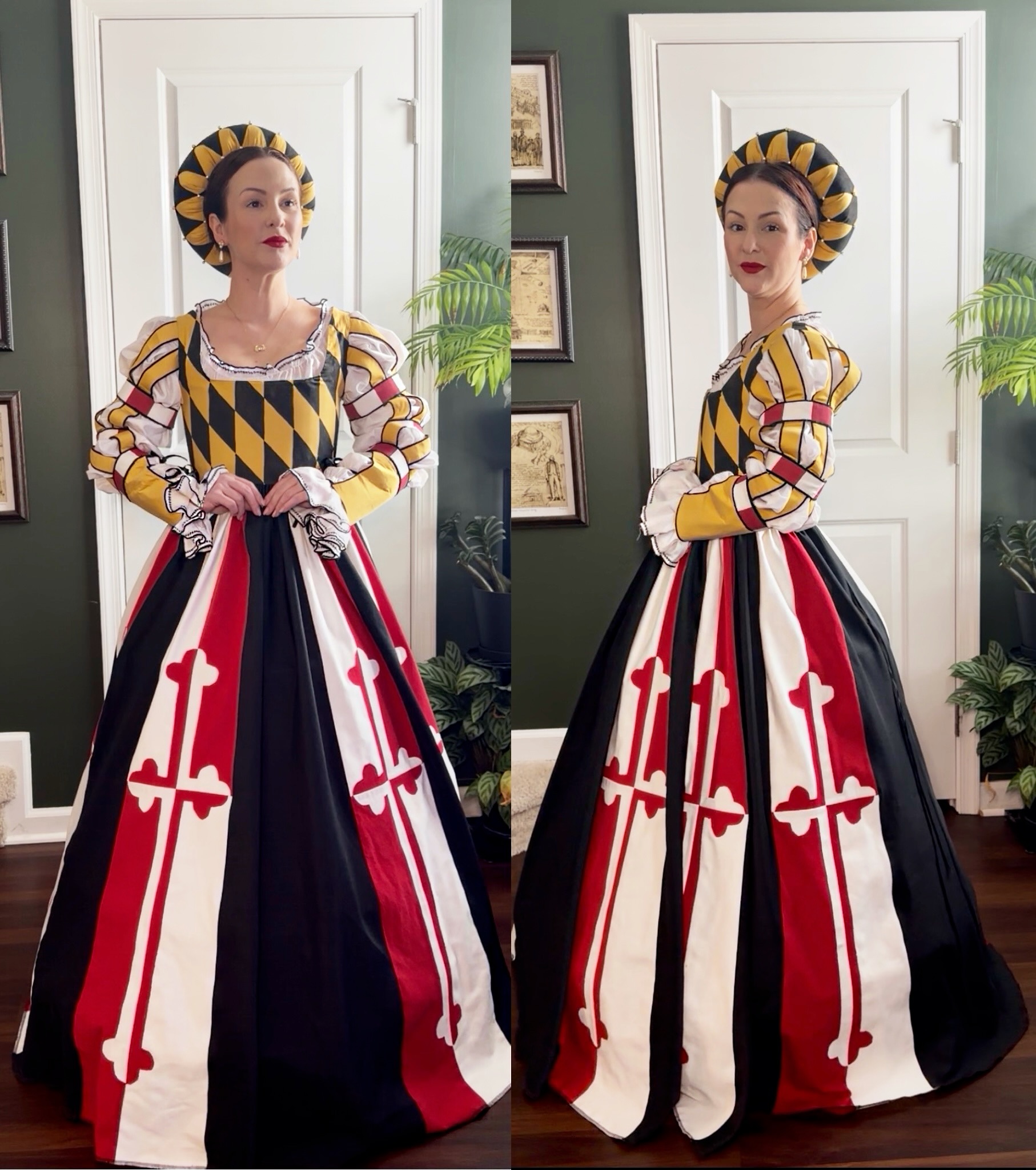 tudor dress The year was 2023…I had an idea to make a style MD flag dress. I never thought I'd outdo that one…but here we are in 2026, and I finally made something chemise and jewelry is Color:Ivory Silk Green ecom_Material_Cotton Zara | Dresses |