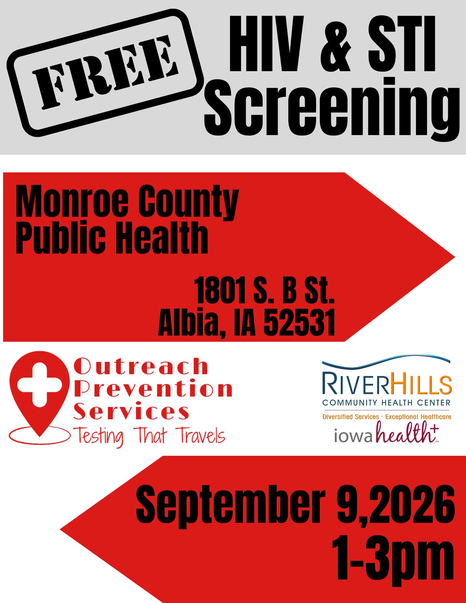 Free HIV and STI screening at Monroe County Public Health in Albia