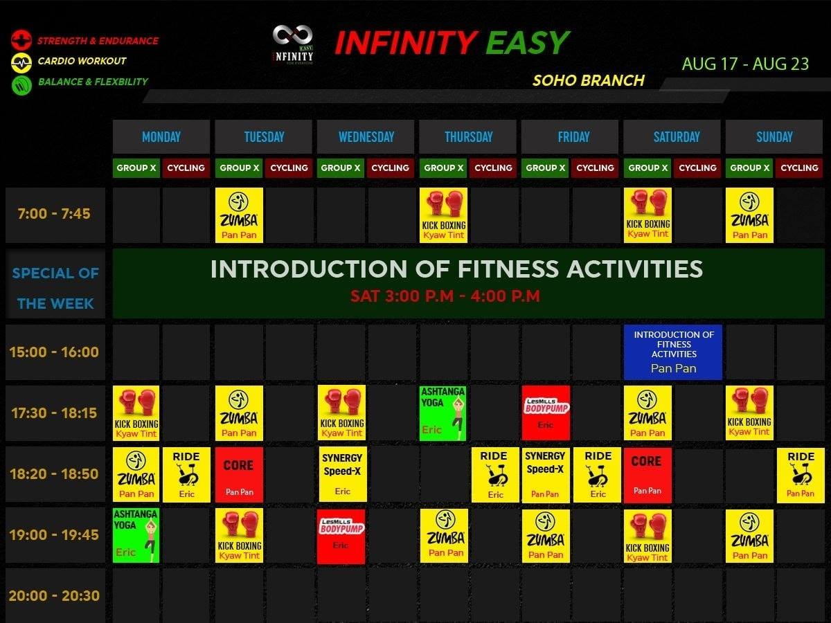 INFINITY EASY - Our weekly schedule for next week is out... | Facebook