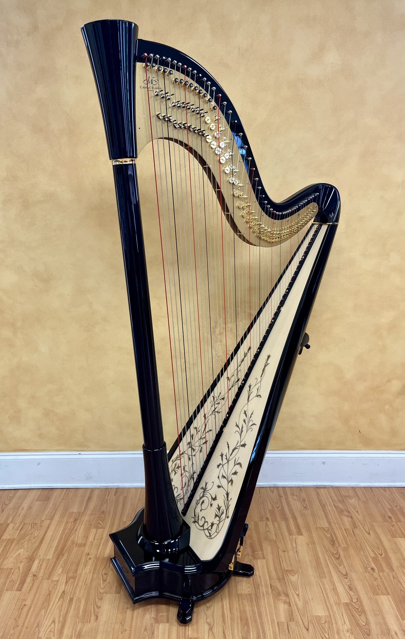 New Camac Big Blue pedal harp available at Virginia Harp Center in