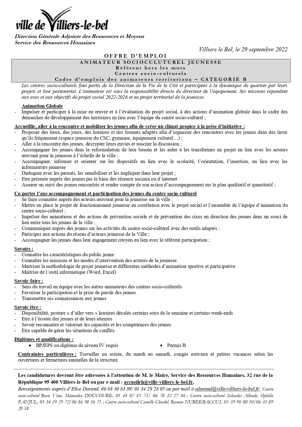Offre D Emploi Ressources Humaines Val D Oise