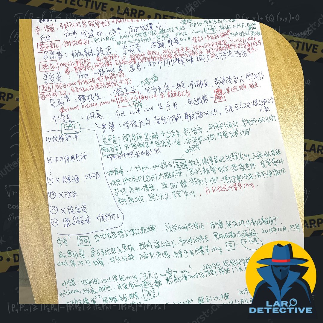 要特別紀錄一下呢位朋友仔嘔心瀝血既notes🤣🤣🤣 #劇本殺... - Larp.Detective 劇本神探