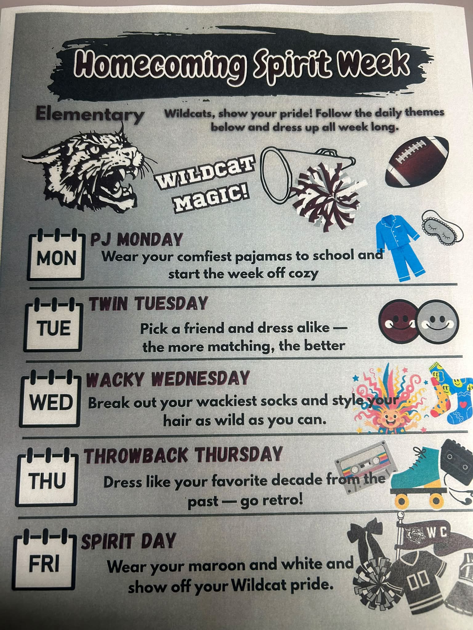Elementary Spirit dress up days for Homecoming week!! 🤩