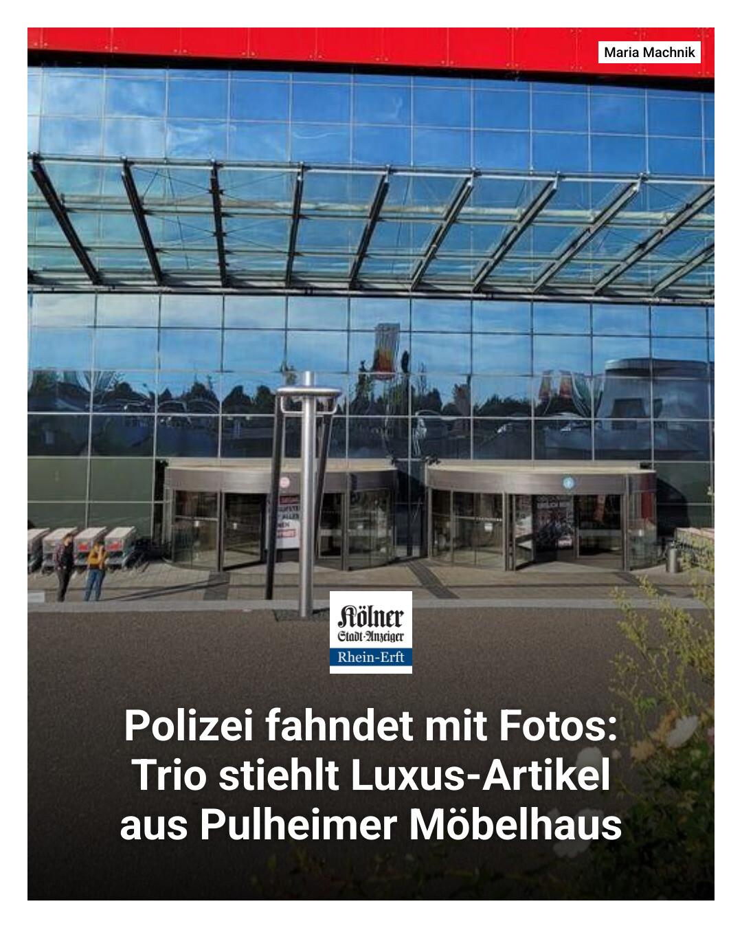 Ein Gericht hat Fotos aus Überwachungskameras aus dem Einrichtungshaus Segmüller in Pulheim (Rhein-Erft-Kreis) freigegeben. Mit den Aufnahmen fahndet die Kriminalpolizei nun öffentlich nach drei unbekannten Tatverdächtigen wegen Ladendiebstahls. Es