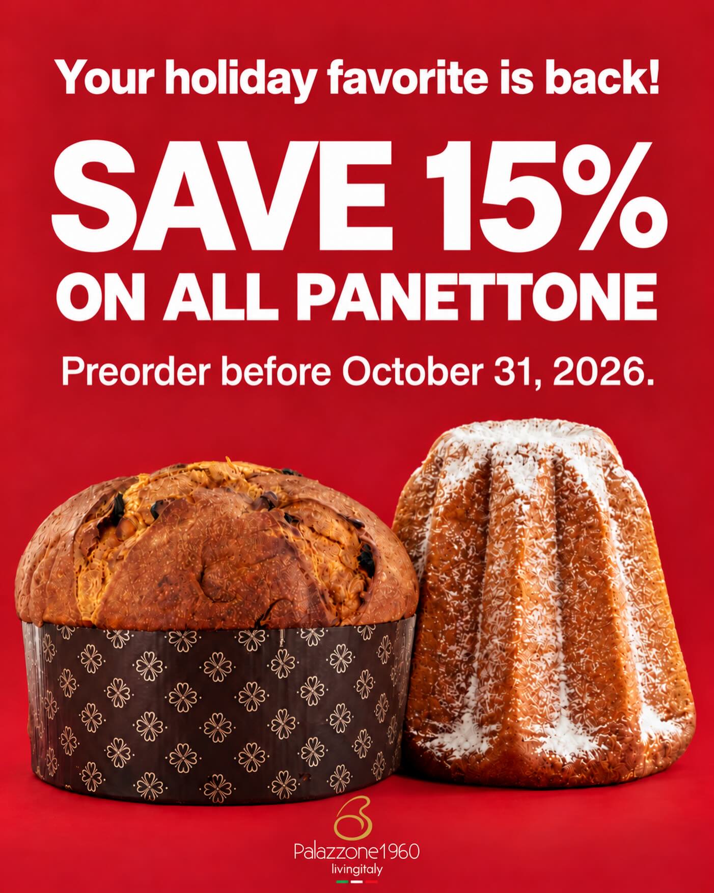 Save 15% on panettone preorder before Oct 31 2026
