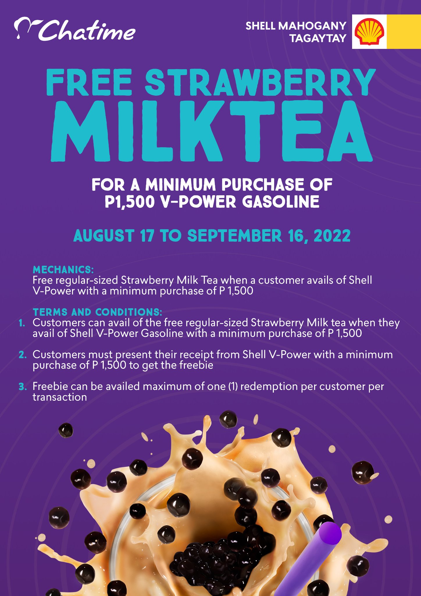 Shell - Enjoy Chatime’s Strawberry Milktea for every ₱1500 minimum ...