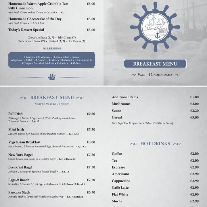 Crookstown Inn - Our new breakfast and evening menu...