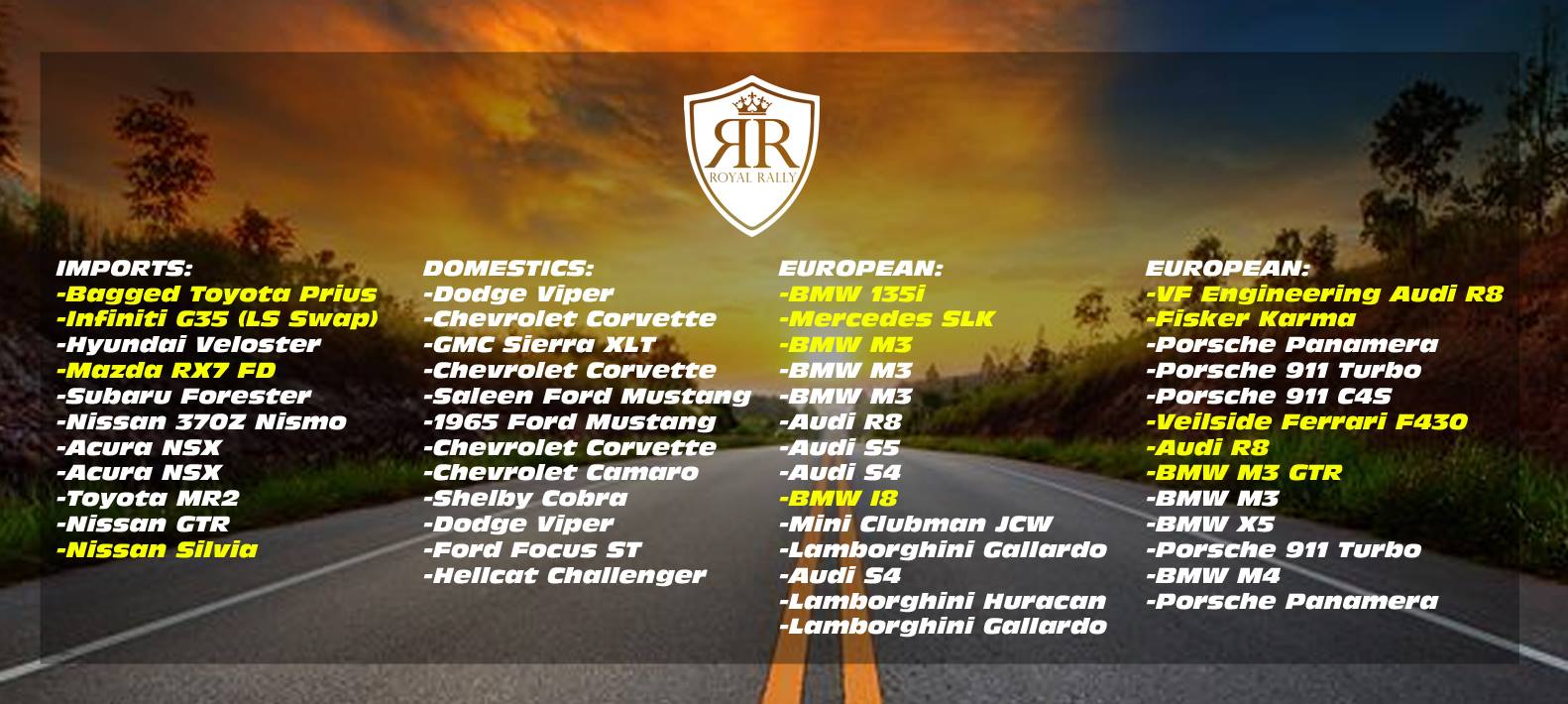 Driving Nirvana - The Royal Rally line-up so far.