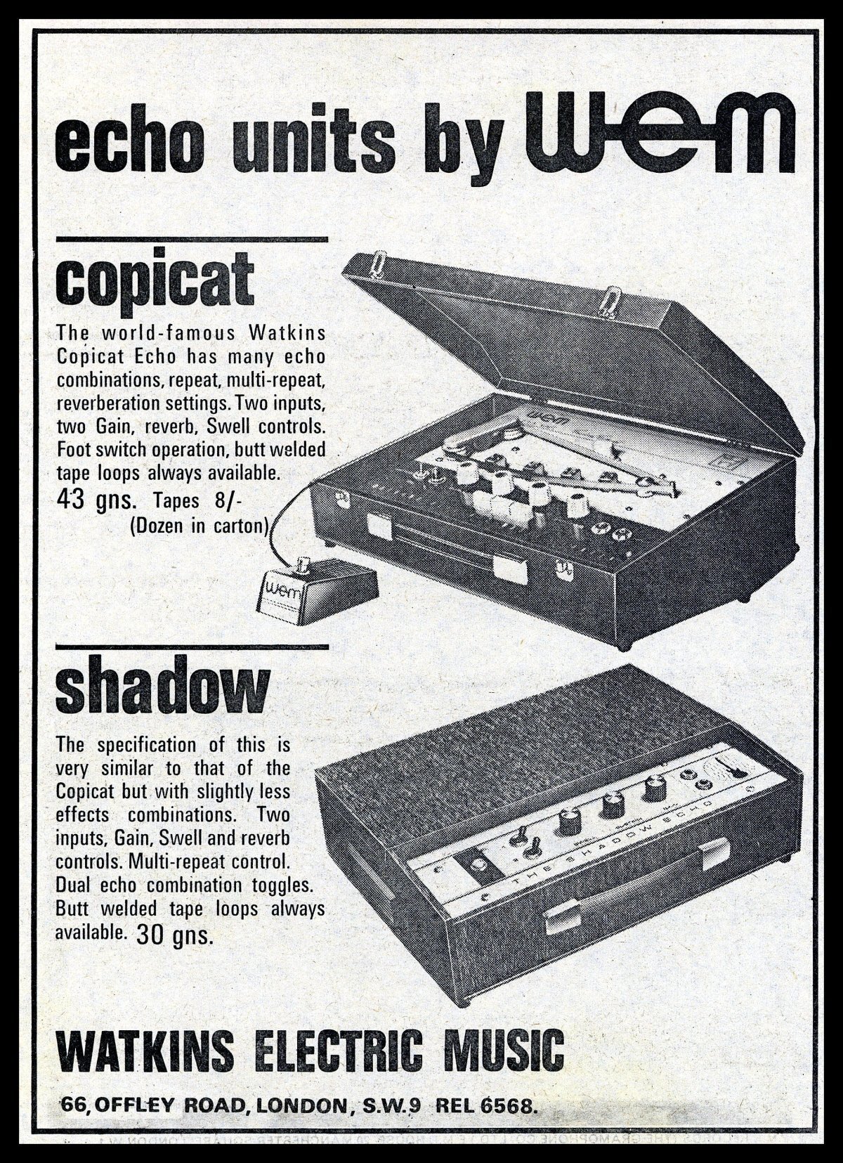 Watkins Copicat and Shadow music equipment
