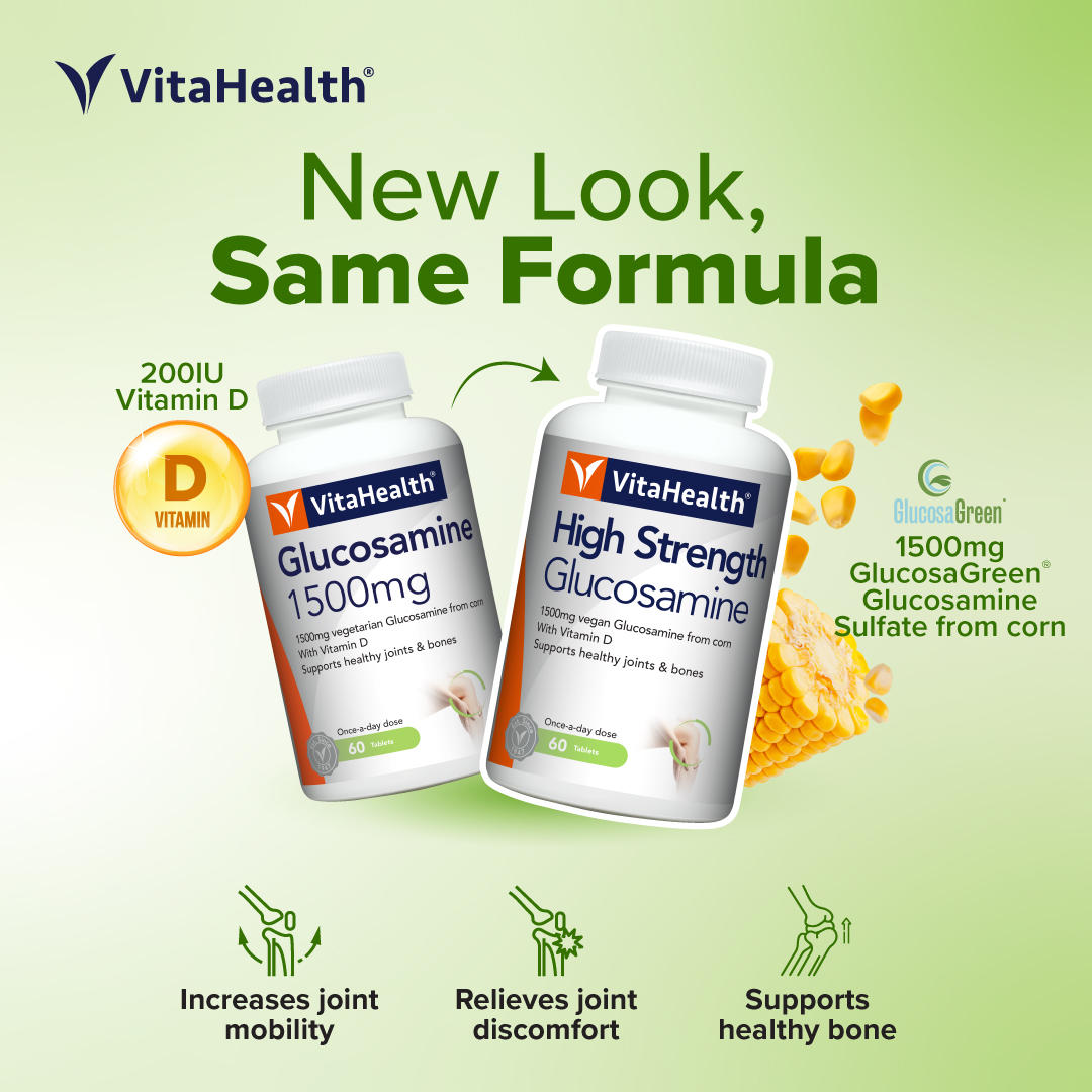 Your favourite VitaHealth Glucosamine 1500mg is now called 𝐕𝐢𝐭𝐚𝐇𝐞𝐚𝐥𝐭𝐡 𝐇𝐢𝐠𝐡 𝐒𝐭𝐫𝐞𝐧𝐠𝐭𝐡 𝐆𝐥𝐮𝐜𝐨𝐬𝐚𝐦𝐢𝐧𝐞! While the name has changed, the high strength formula and premium quality stay the same to support your joint &