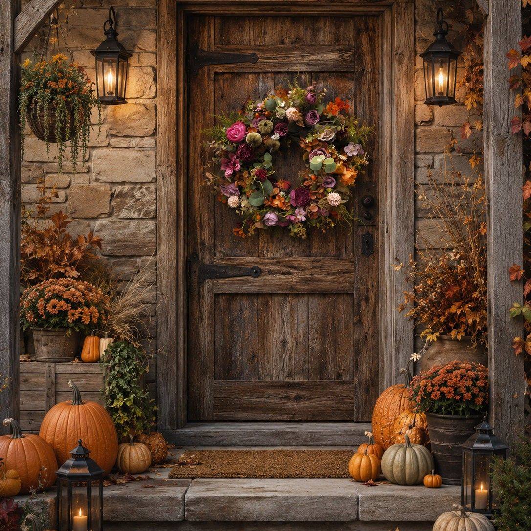 Gorgeous winter wreath with pine cones. Oranges, berries and a gold ...