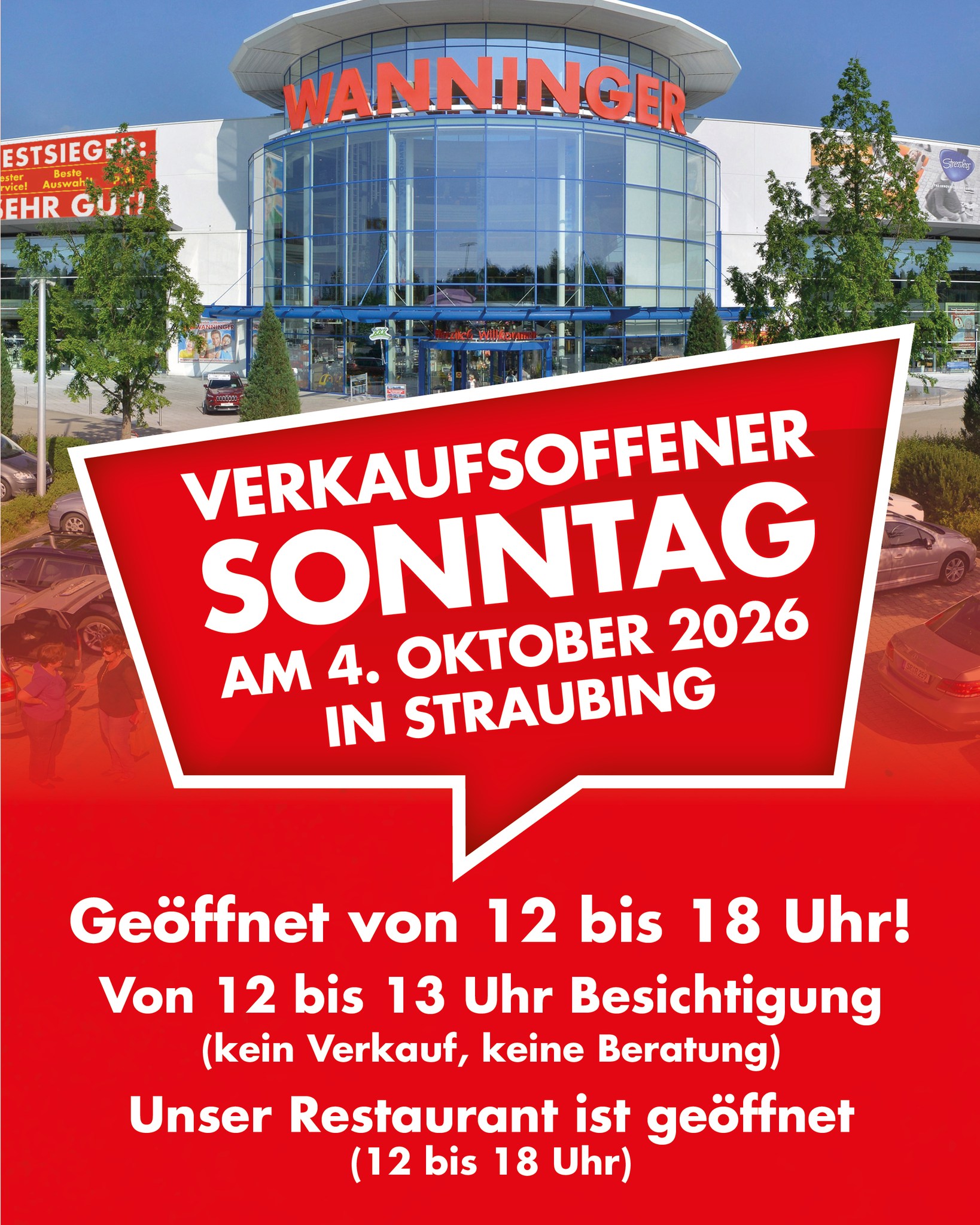 🛍️ Verkaufsoffener Sonntag bei Möbel Wanninger in Straubing! Am Sonntag, 4. Oktober 2026, haben wir von 12 bis 18 Uhr für euch geöffnet! ❤️ Von 12 bis 13 Uhr ist Besichtigung ohne Verkauf und Beratu