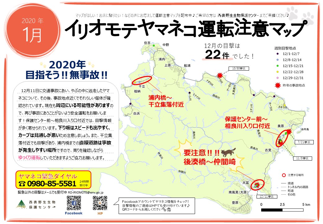 イリオモテヤマネコ運転注意マップ 1月号 西表野生生物保護センター 西表自然保護官事務所 Facebook