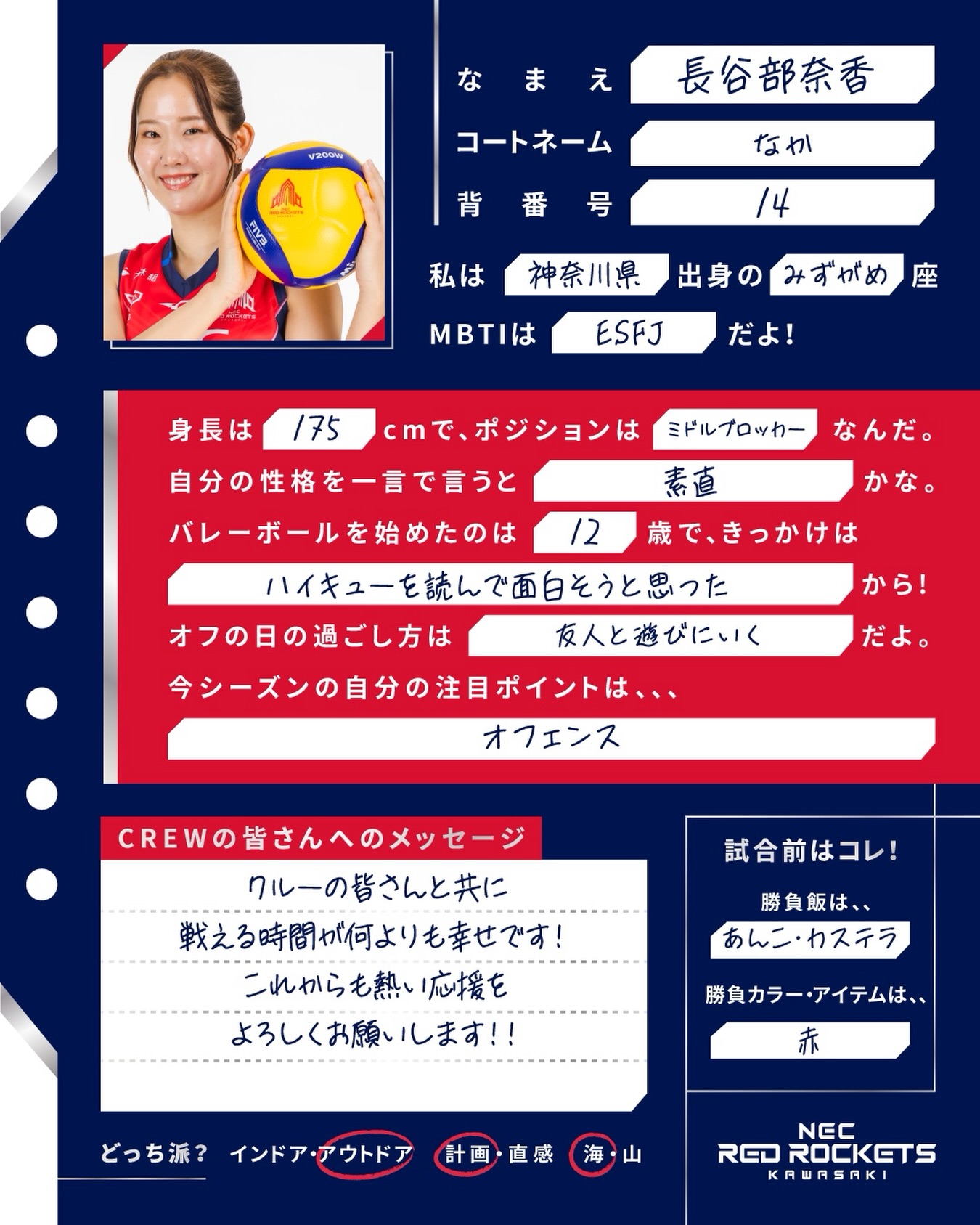 選手プロフィール帳📖🚀／ 今回は、#14 長谷部奈香選手をご紹介！ 素直