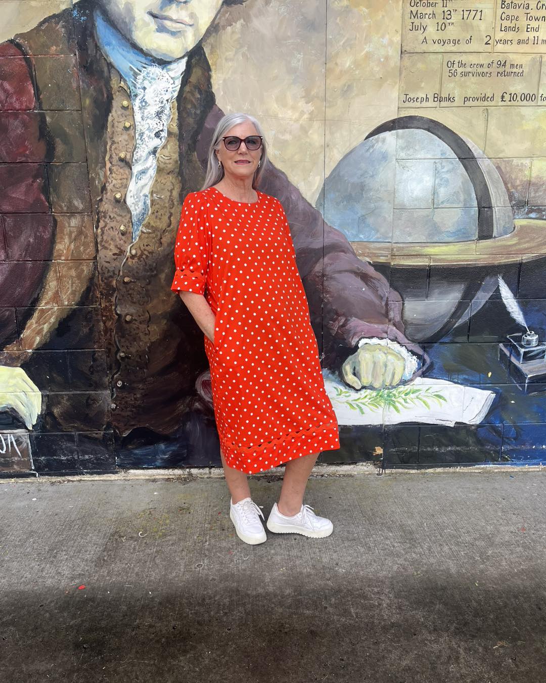 feeling groovy maxi foil dress in hot pink combo wave along with classic spot print and relaxed shape Active Styles:Dresses