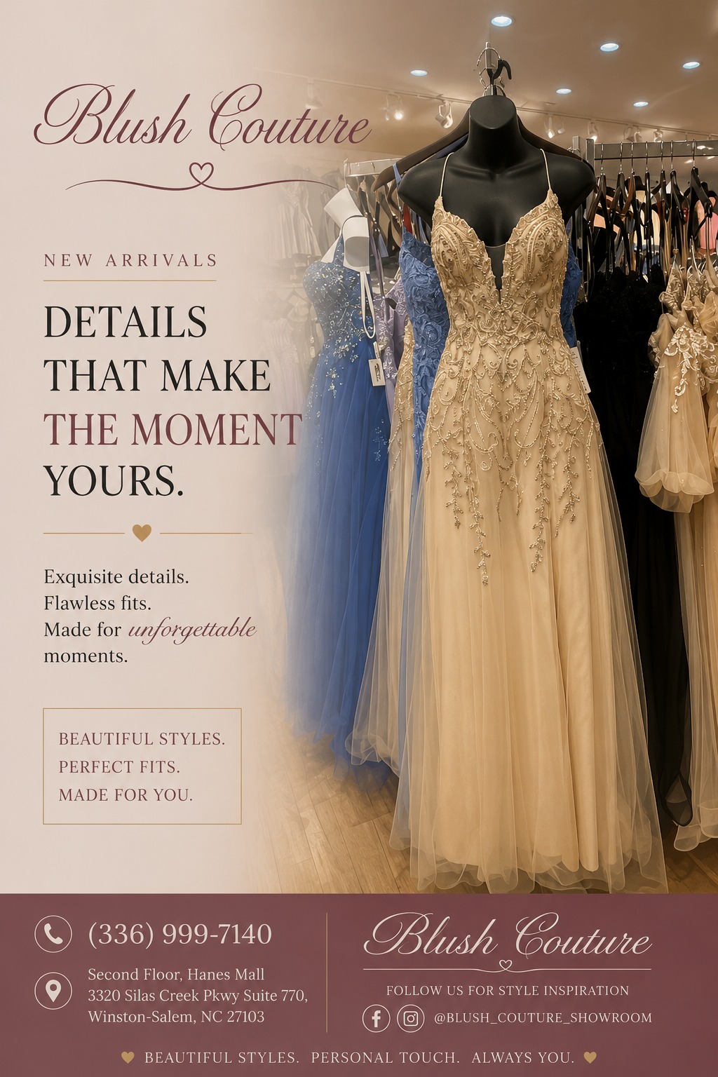 Blush Couture's formal dresses with exquisite details in Winston-Salem