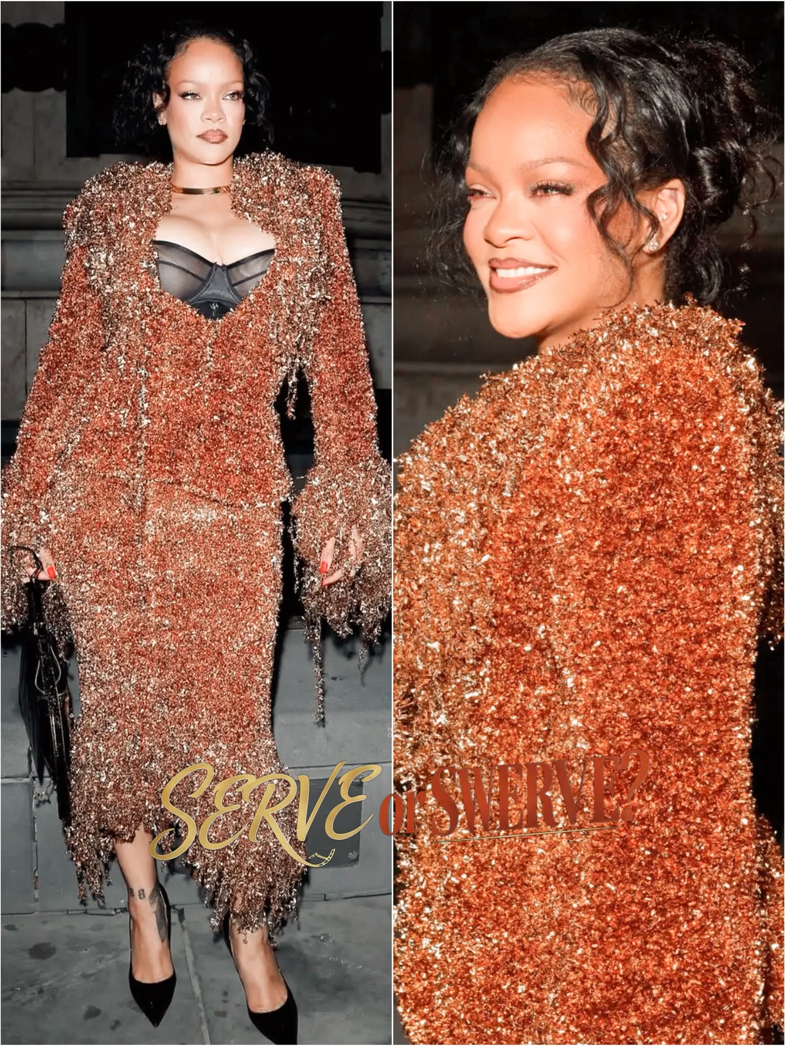 rihanna glitter dress at matieres fecales show in Paris Poster
