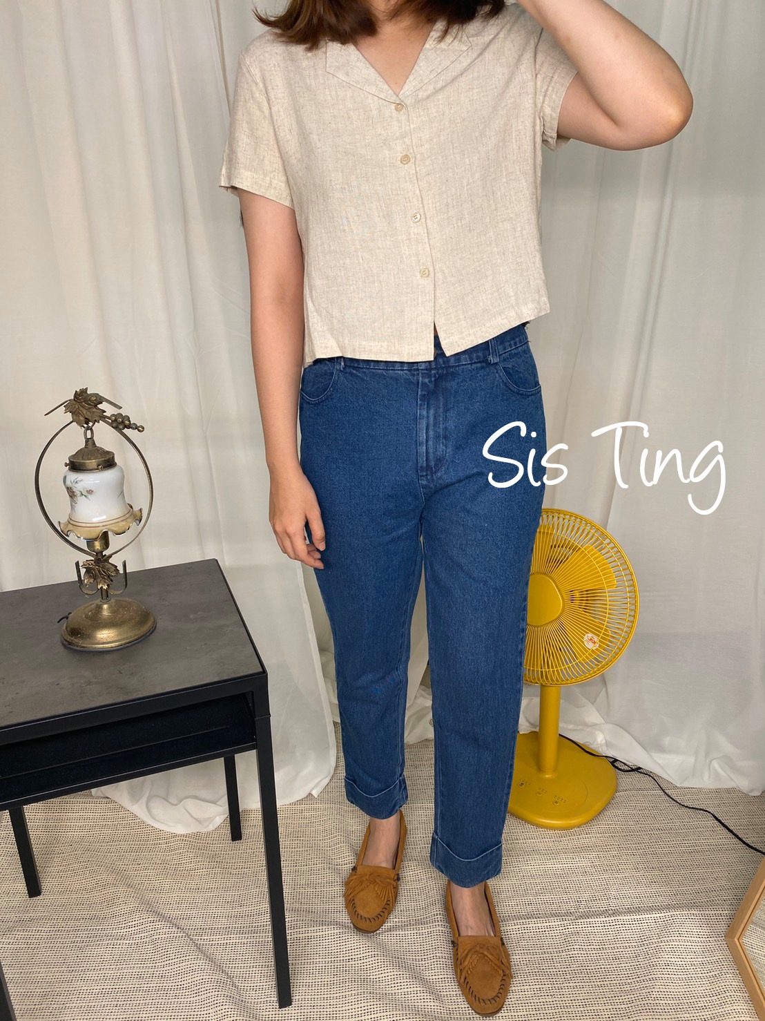 Sis Ting - 杏色麻料短袖襯衫 清新文青感⬆️⬆️⬆️ 立刻成為鹽系女孩 實穿身高165cm...
