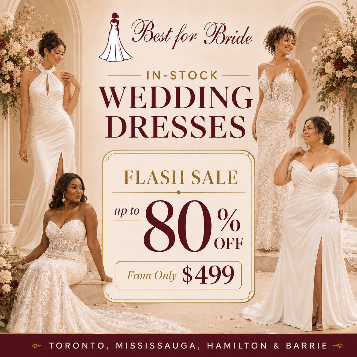 Best for Bride Flash Sale: Up to 80% Off Designer Wedding Gowns from $499 in Toronto, ON, Mississauga, Hamilton & Barrie