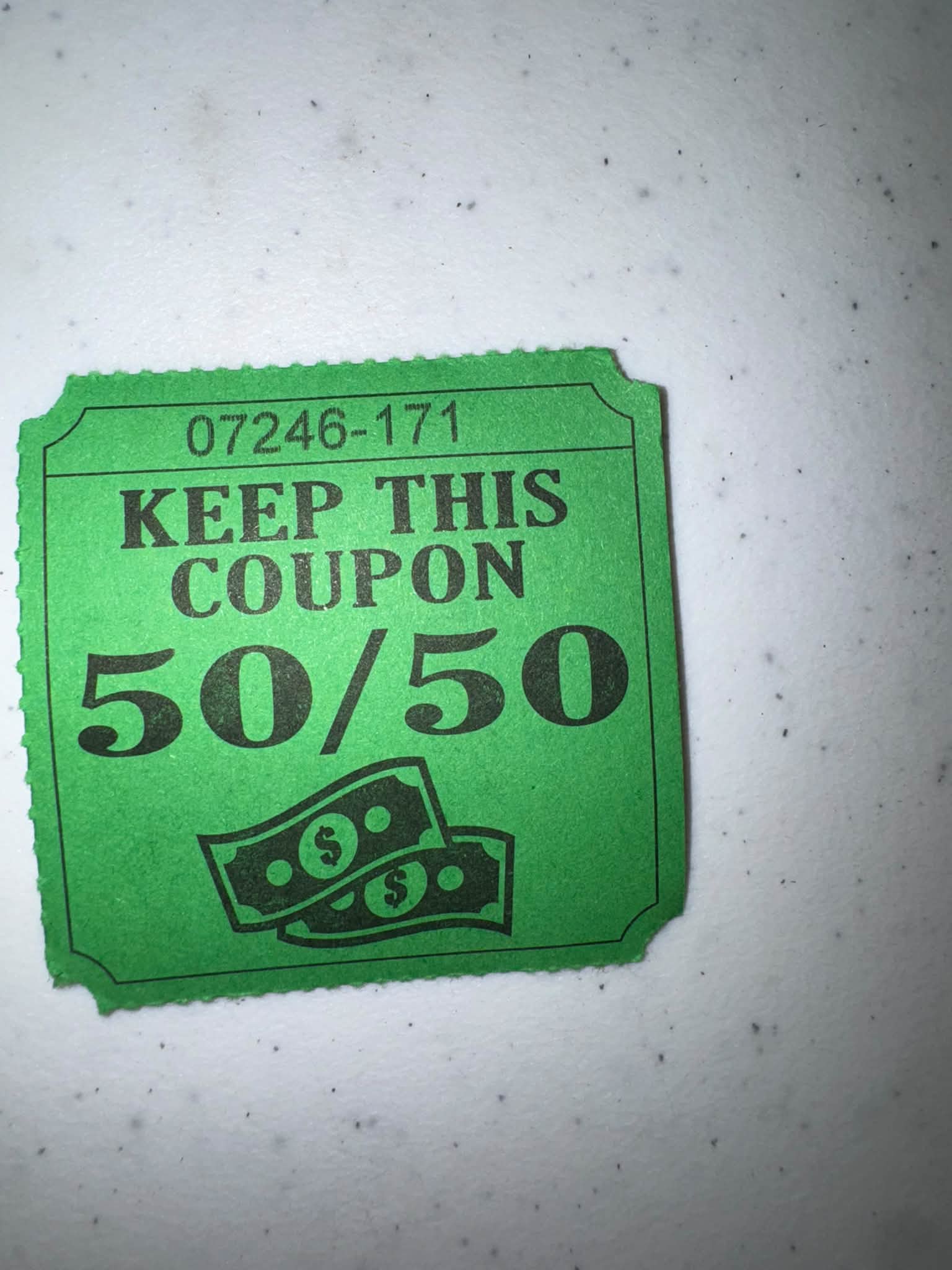 Here is the 7 pm 50/50 Winner Donnie and his winning ticket!!!