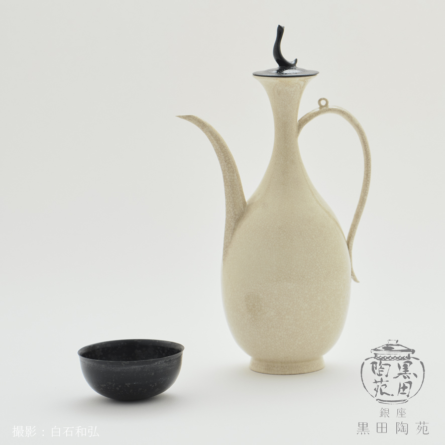 釜玉 川瀬 忍：白玉尖 水注・黒陶研磨杯 Kawase Shinobu : Water pitcher