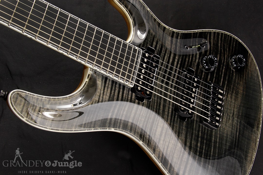 Mayones Regius Core 7 Flamed Maple top Trans Graphite Gloss finish