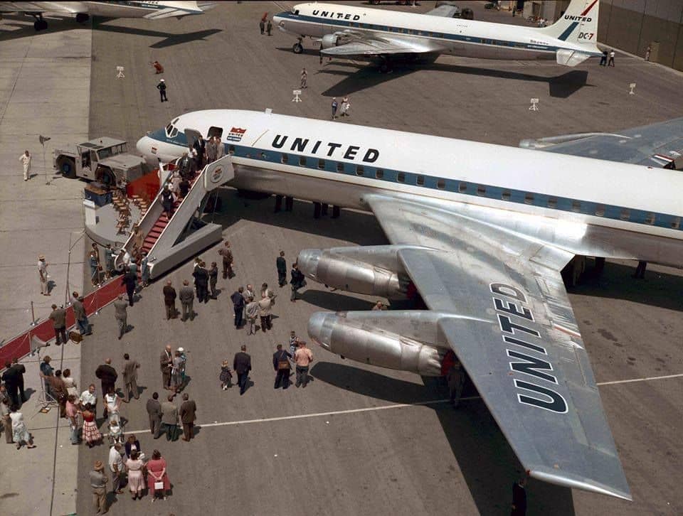 Delivery of United Airlines' first McDonnell Douglas DC-8, tail