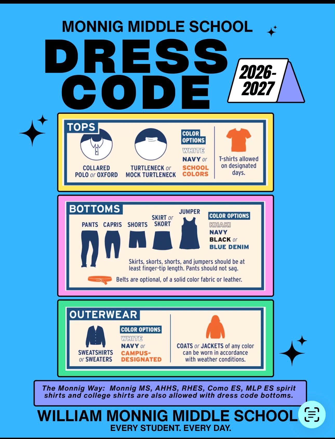 Hey Monnig Mustangs 📢 Please see our 26-27 dress code expectations