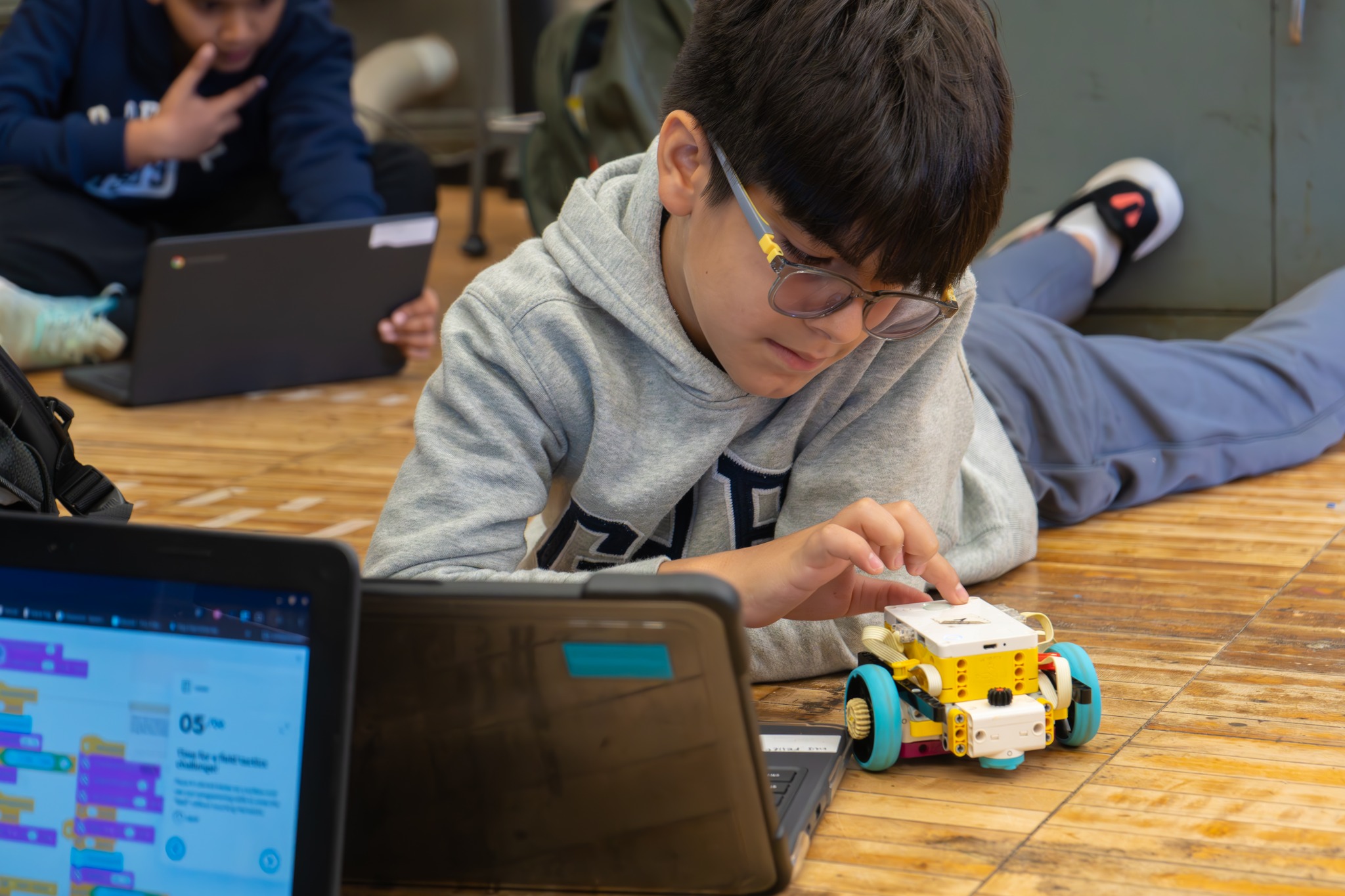 Code. Test. Fix. Try again! Students in Bryan Corey's sixth grade