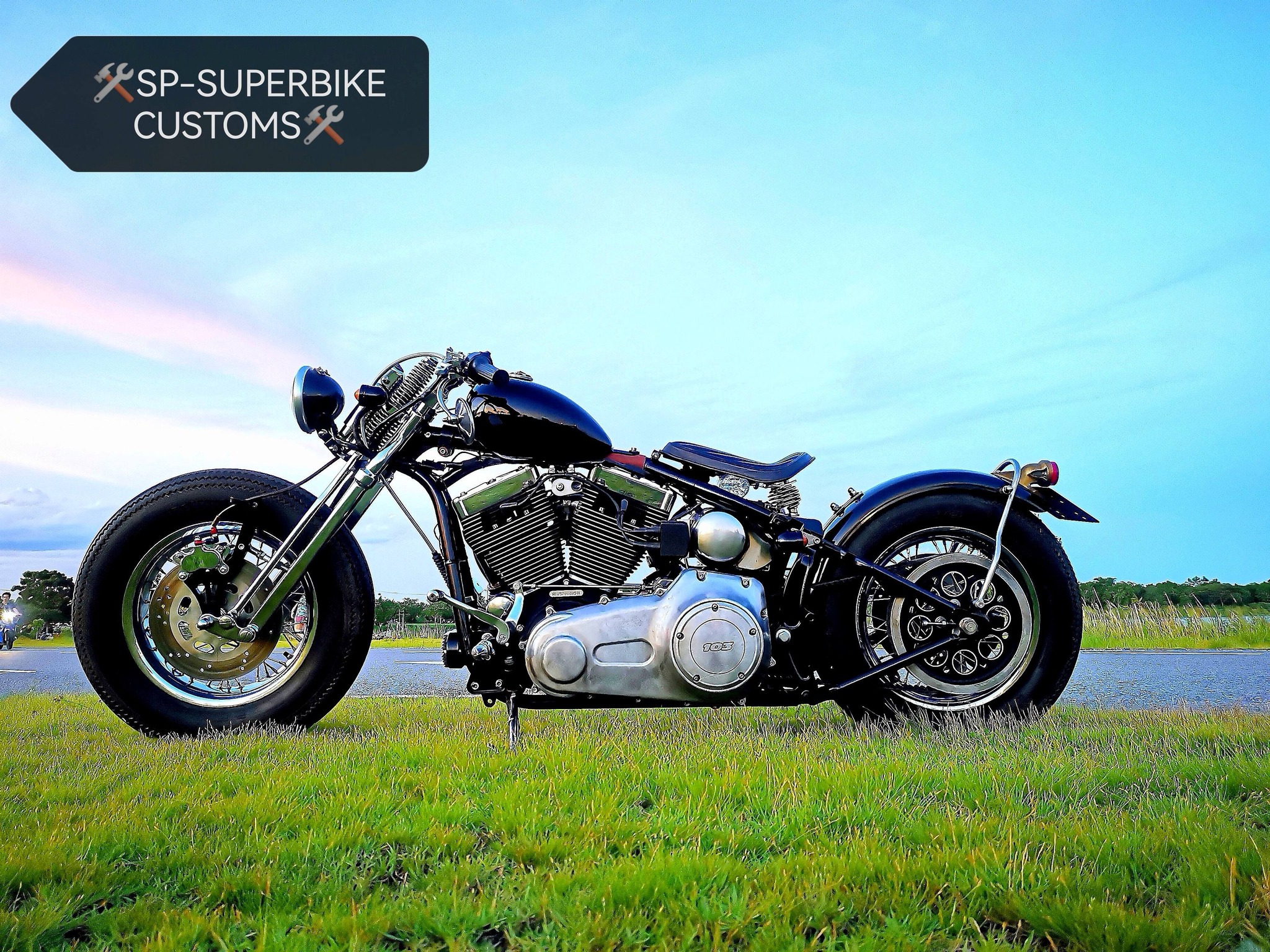 Custom 1600 cc Harley Davidson bobber with Zero engineering style