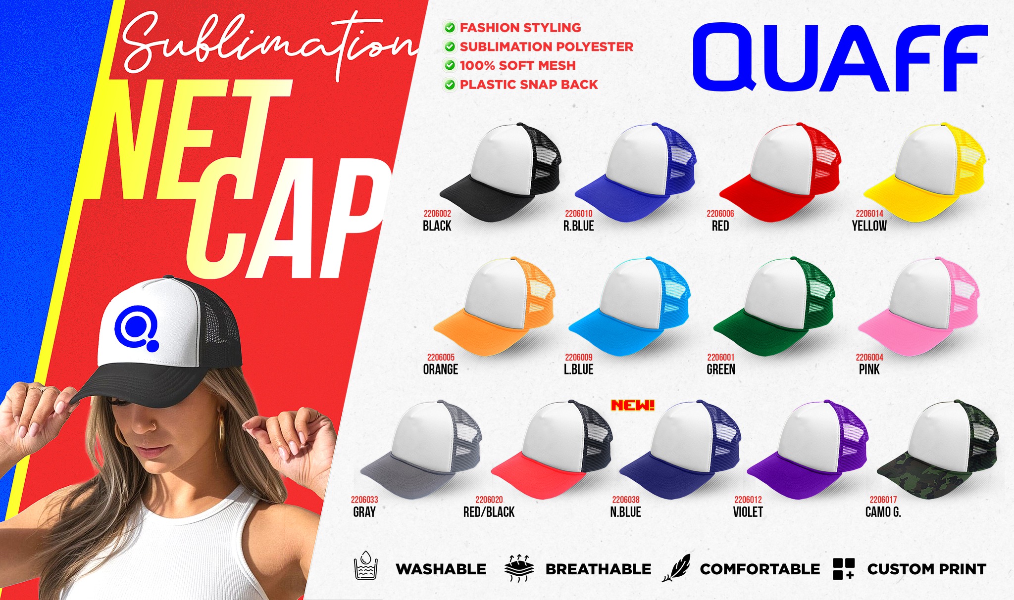 Jen - Quaff Sublimation Net Cap / Full color net cap - Customize this ...