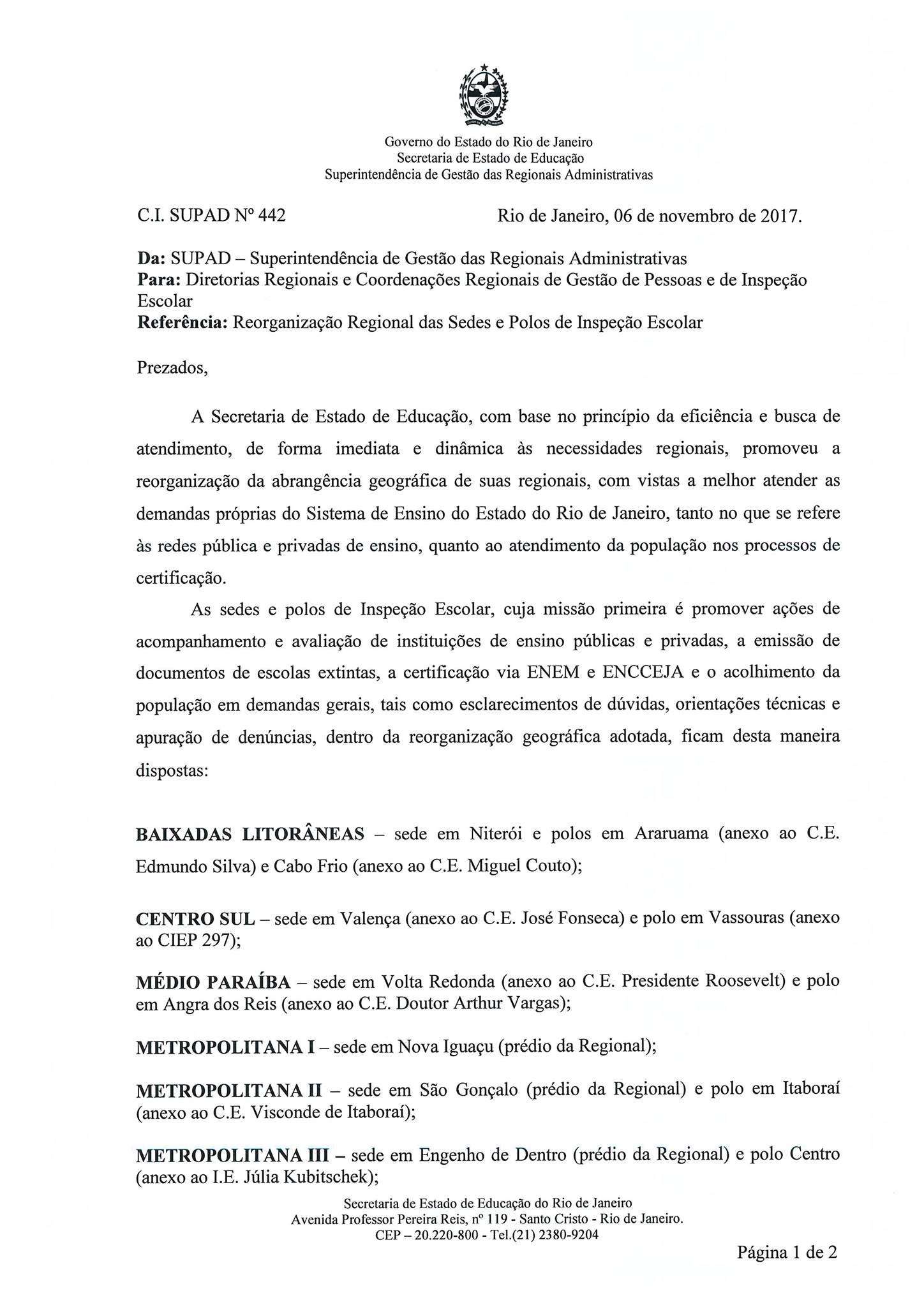 APIES - RJ - CI SUPAD-nº442 Reorganização Regional das...