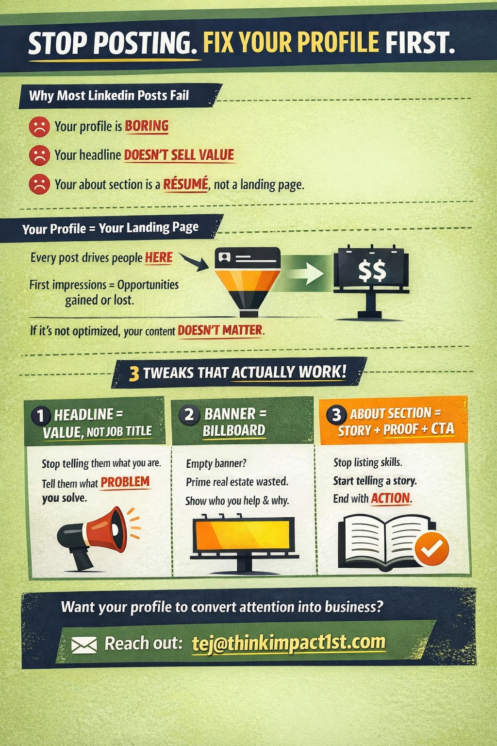 ThinkImpact - 🚨 STOP POSTING. FIX THIS FIRST. 🚨 If your LinkedIn ...