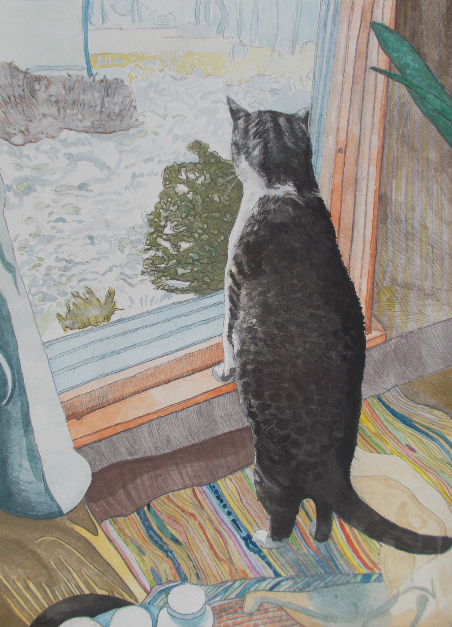 叢林 」 25 x 34 cm 紙にインク墨と水彩 2026 花見 宴 * 作者蔵