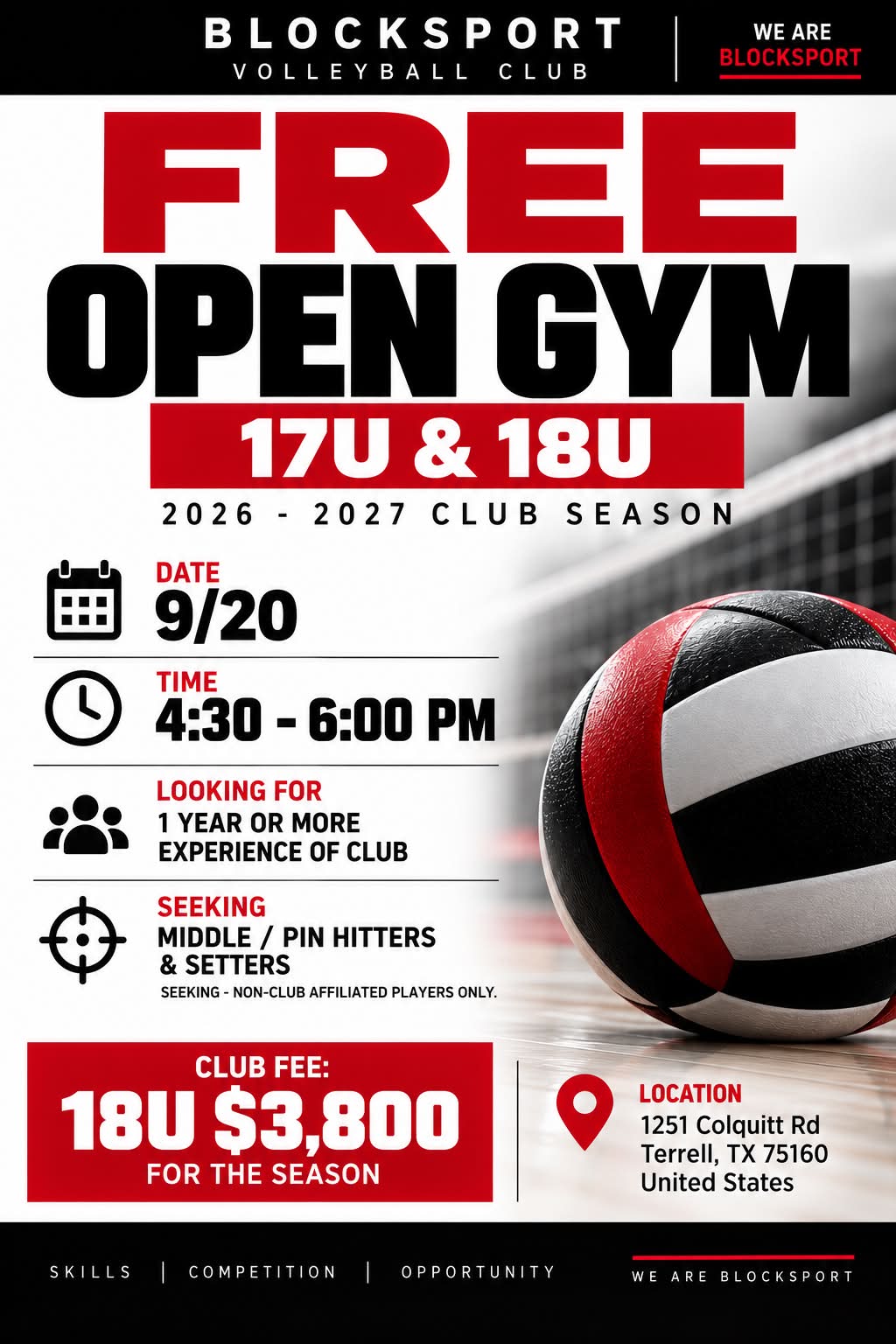 BLOCKSPORT WE ARE VOLLEYBALL CLUB BLOCKSPORT FREE OPENGYM 17U&18U