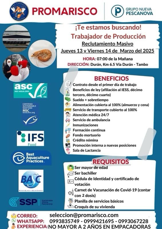 Empleos Acuicolas en el Mundo | PROMARISCO S.A. (GRUPO NUEVA PESCANOVA ...