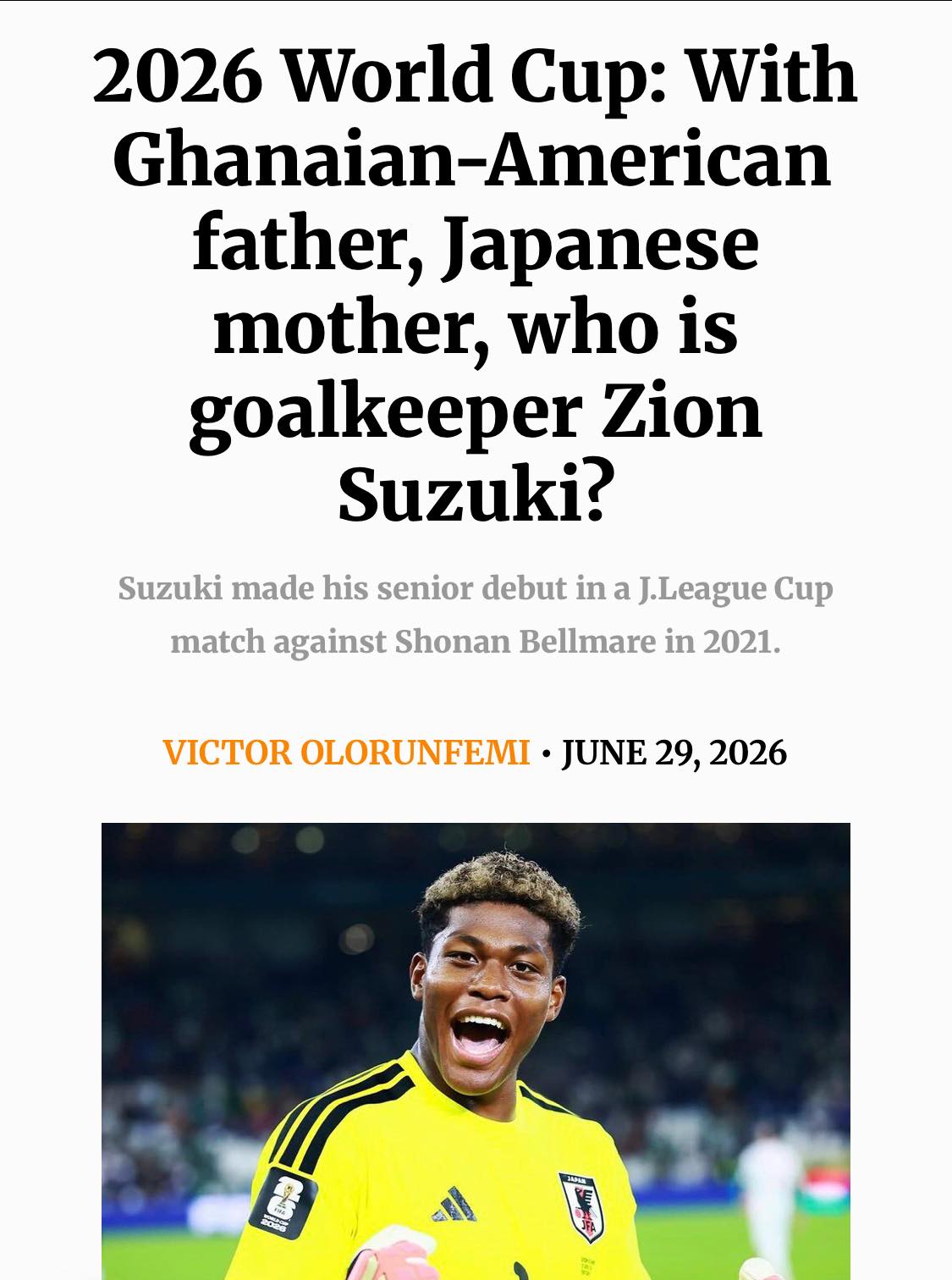 At 1.90 metres tall, United States-born Zion Suzuki is the tallest