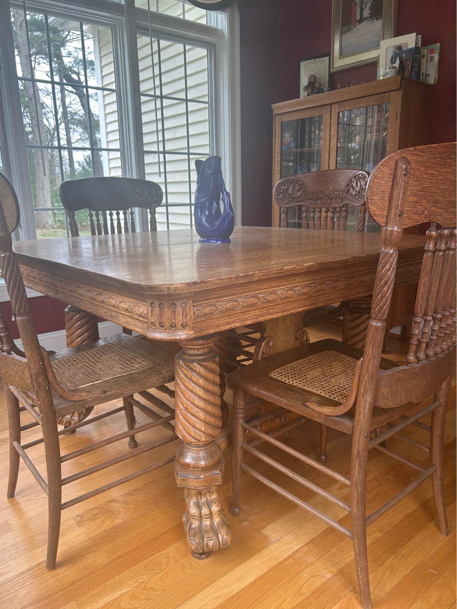 Antique Square Oak Clawfoot Kitchen Dining Table with 4 chairs - Dining ...