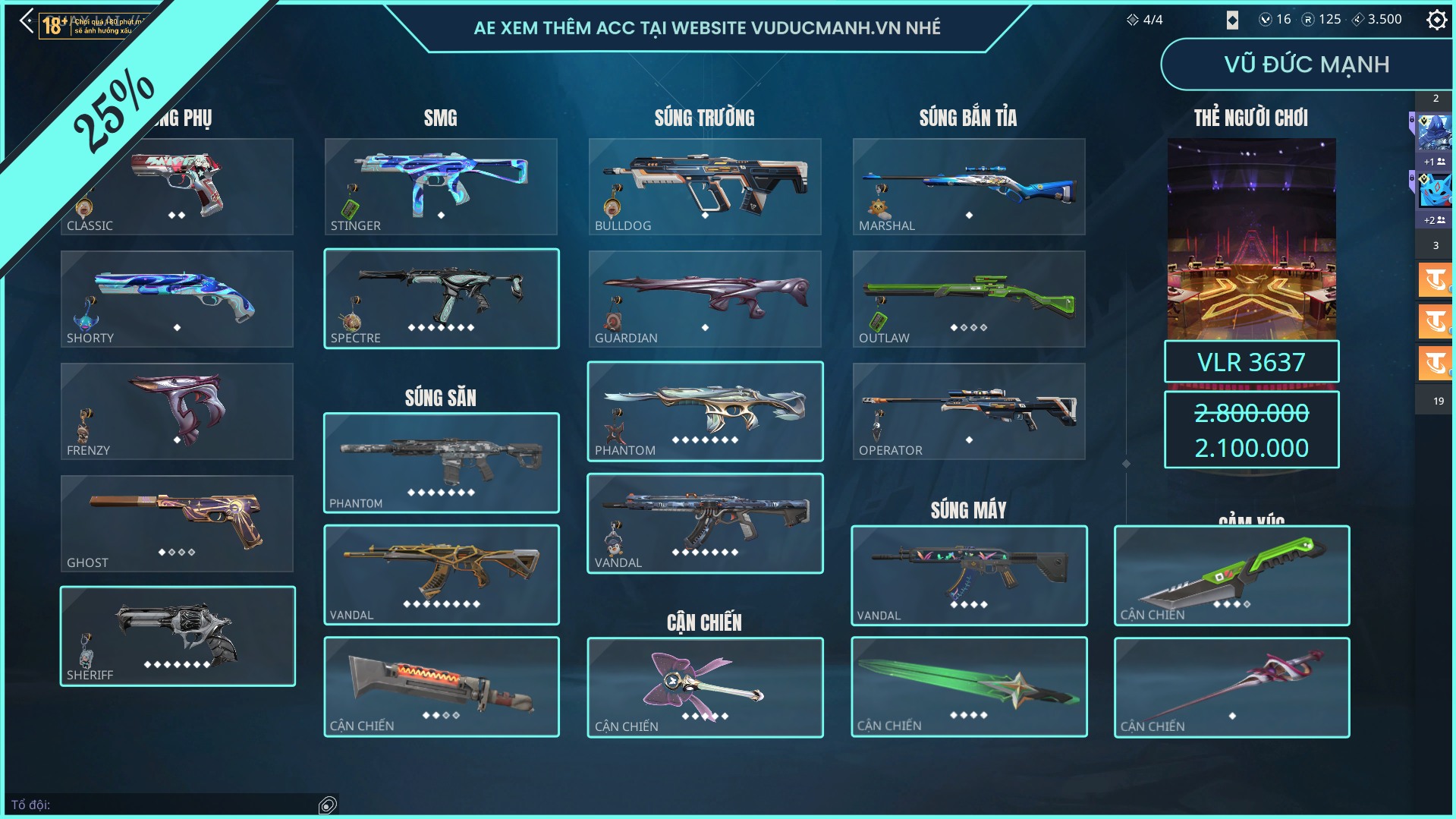 Đức Mạnh - VLR 3637: SALE 25% 2.800.000 --> 2.100.000 7 GUN 1 MELEE 4 ...