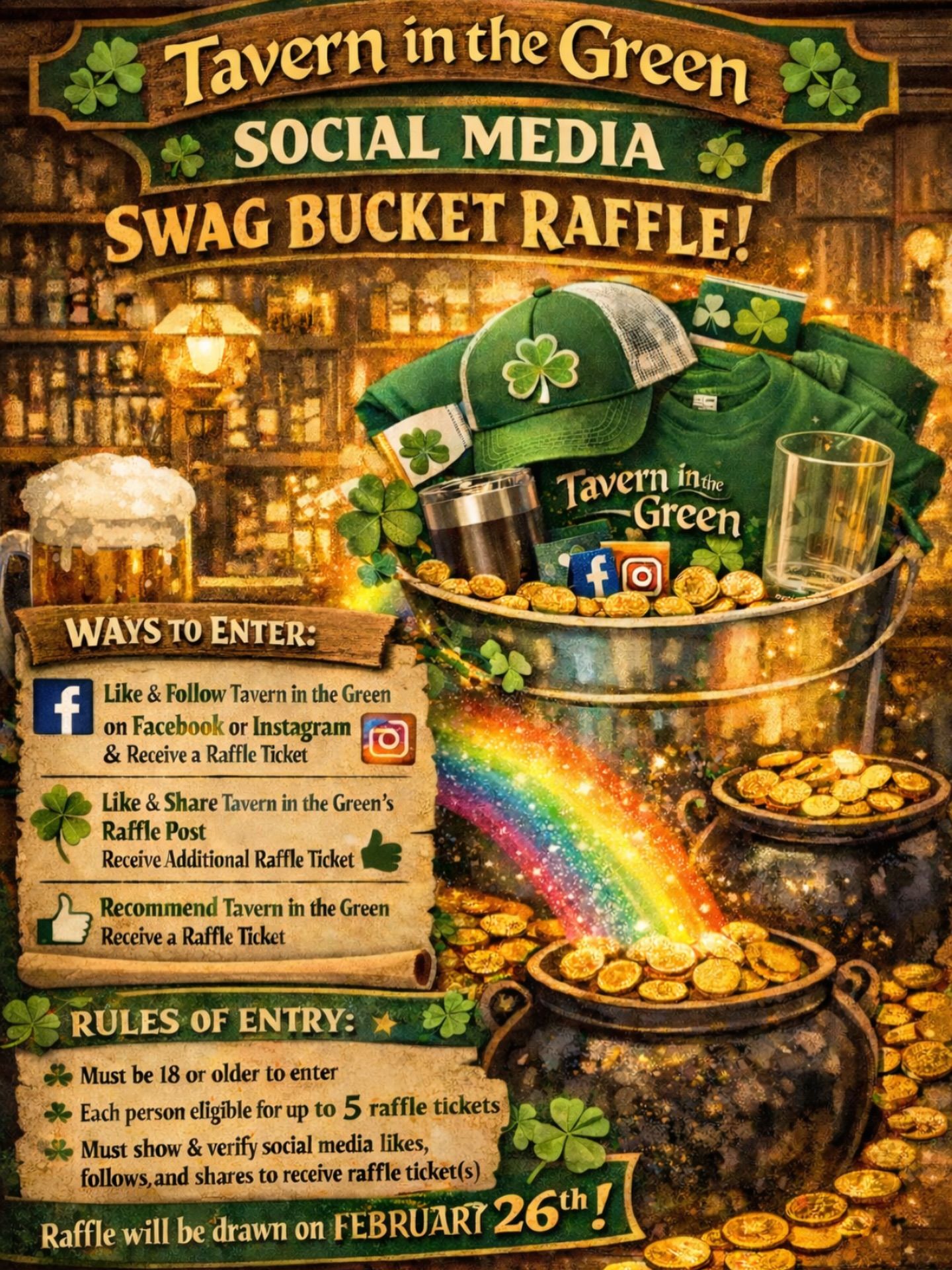Tavern - 🍀 SWAG BUCKET RAFFLE! 🍀 We’re giving away a Tavern in the ...