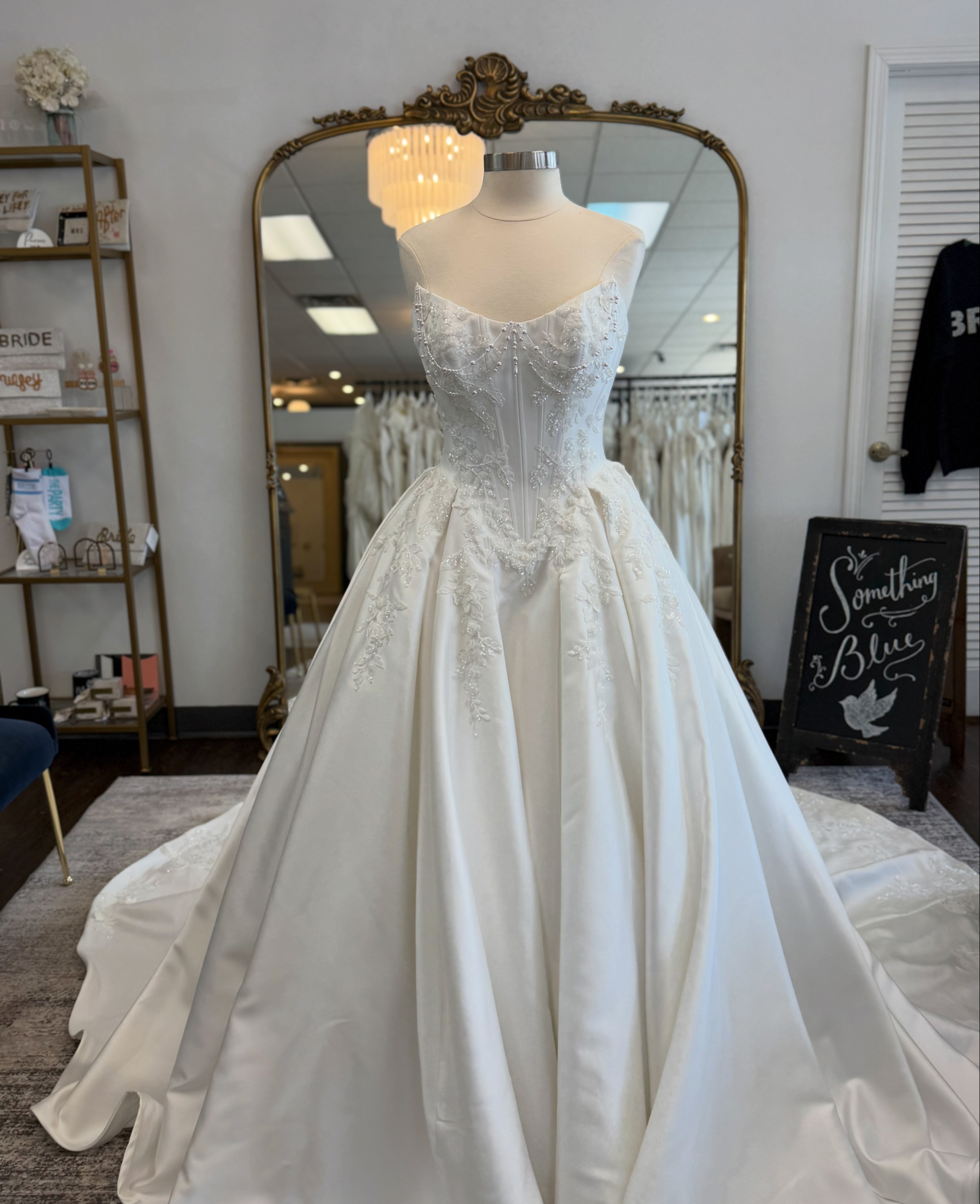 Maggie Sottero strapless wedding dress with 3D beaded lace