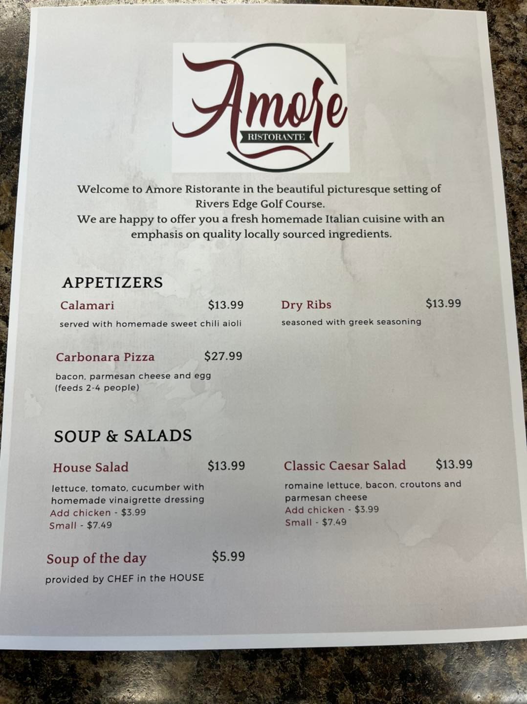 Amore Cantina - We have created a small menu with fresh...