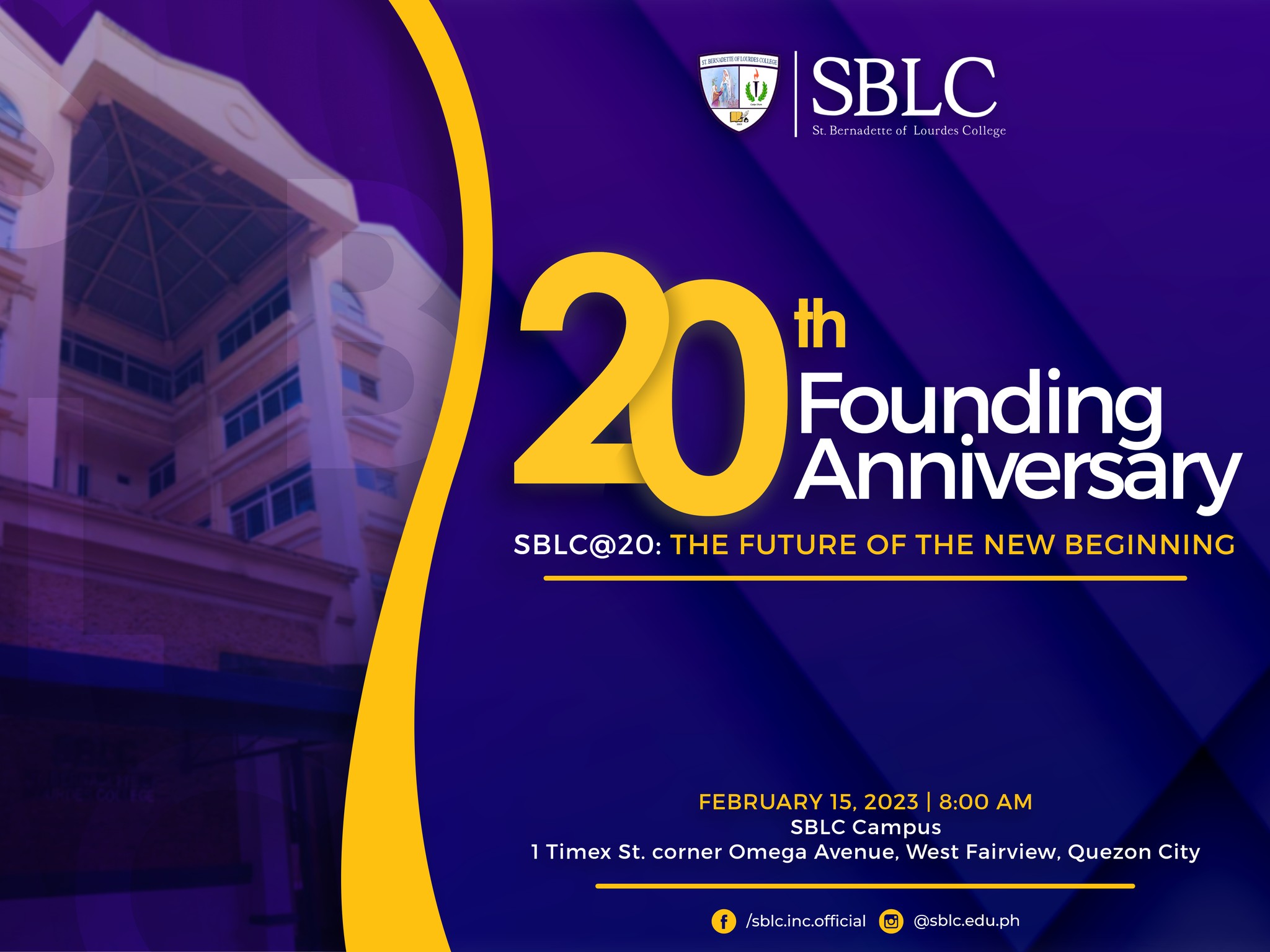 SBLC - #TGIF, SBLCians! 👋🏼 Join us in our upcoming 20th...