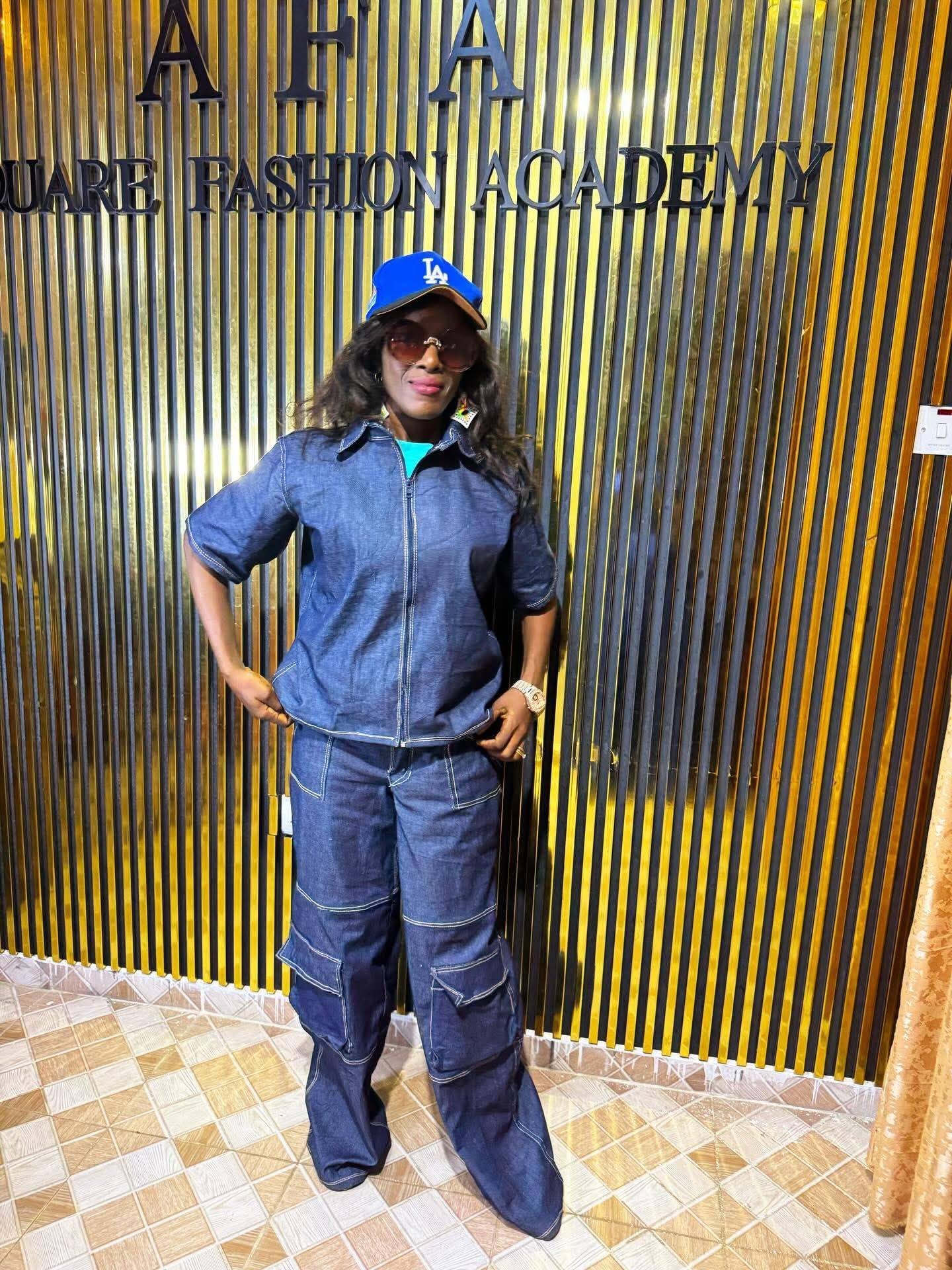 bold urban fashion look with denim co-ord set