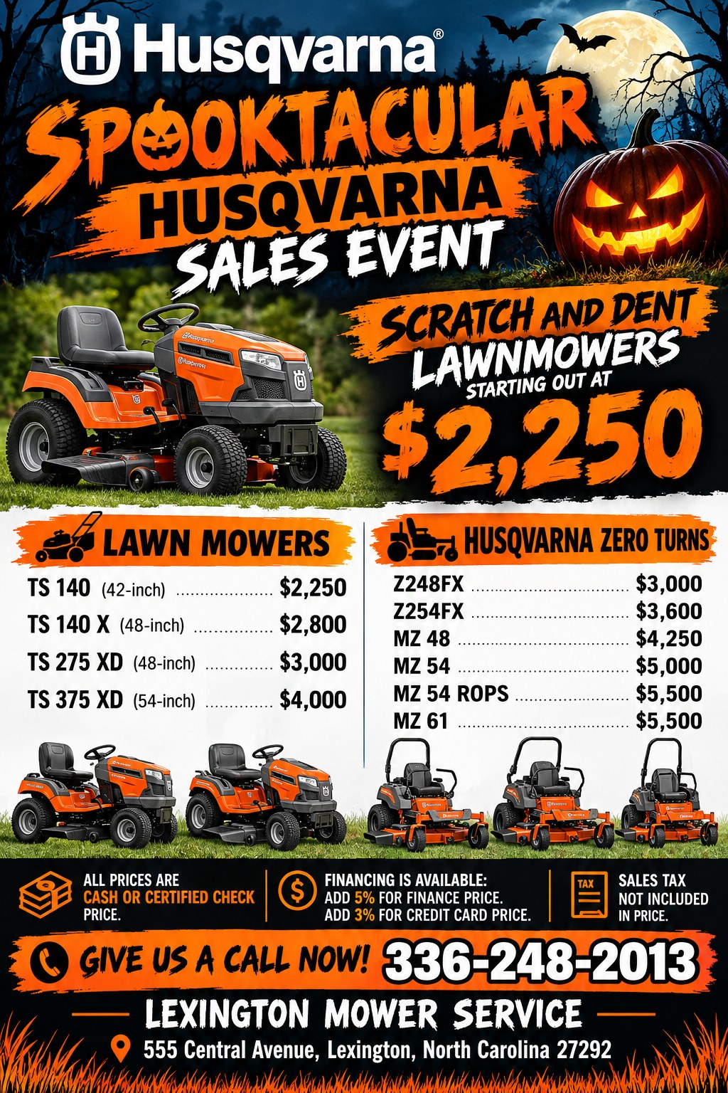 Husqvarna Z254FX zero-turn mower package with free trimmer and