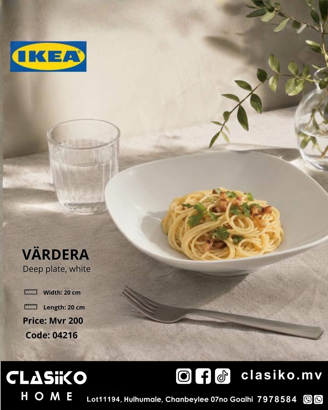 clasiko #clasikohome #ikea VÄRDERA Deep plate, white Length: 20 cm Width: 20 cm Microwave and dishwasher safe Mvr 200 04216