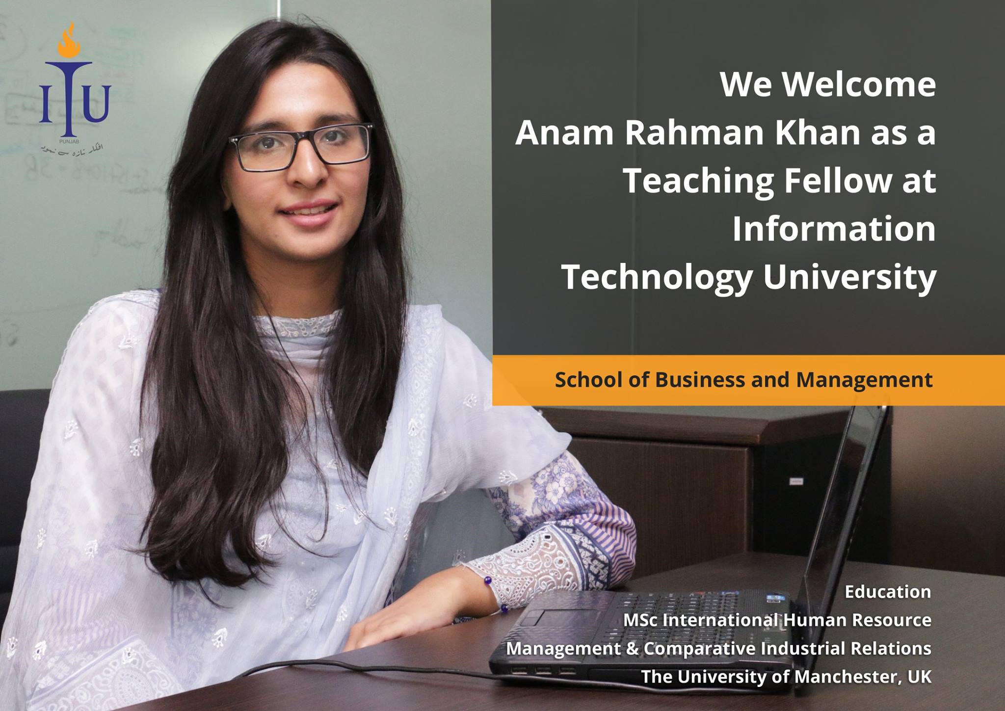 Information Technology University - We welcome Ms. Anam Rahman Khan as ...